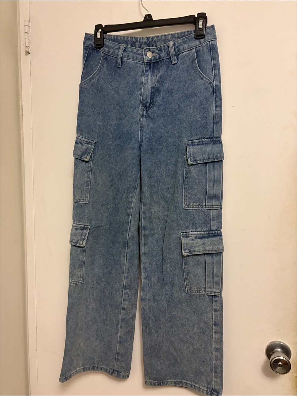 SHEIN Light Blue Cargo Wide-Leg Jeans